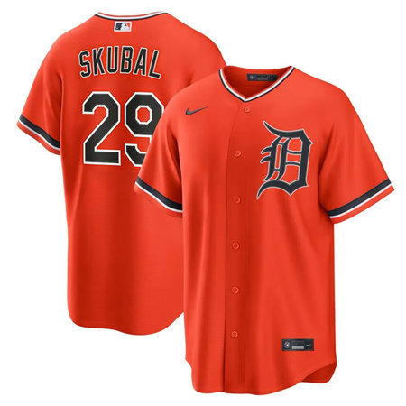 Men's Detroit Tigers #29 Tarik Skubal Orange Cool Base Stitched Jersey