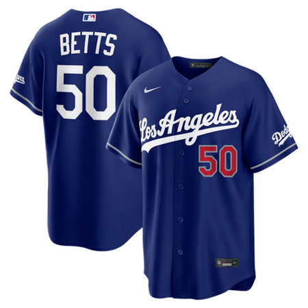 Youth Los Angeles Dodgers #50 Mookie Betts Nike Royal Alternate Stadium Jersey