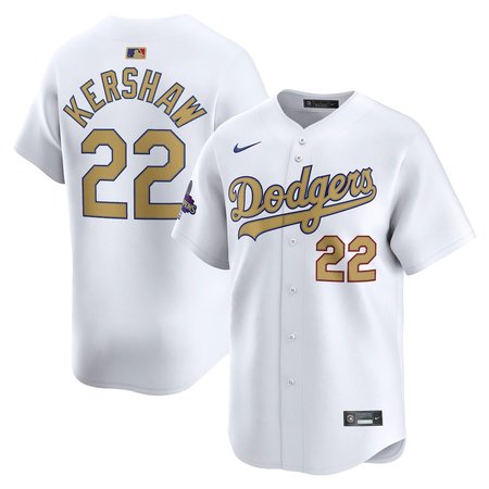 Men's Los Angeles Dodgers #22 Clayton Kershaw White 2025 Gold Collection Limited Jersey
