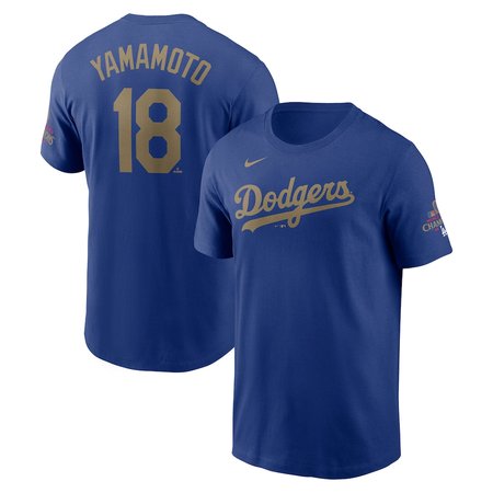 Men's Los Angeles Dodgers #18 Yoshinobu Yamamoto Royal 2025 Gold Collection Name & Number T-Shirt