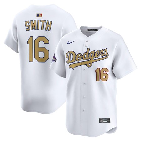 Men's Los Angeles Dodgers #16 Will Smith White 2025 Gold Collection Limited Jersey
