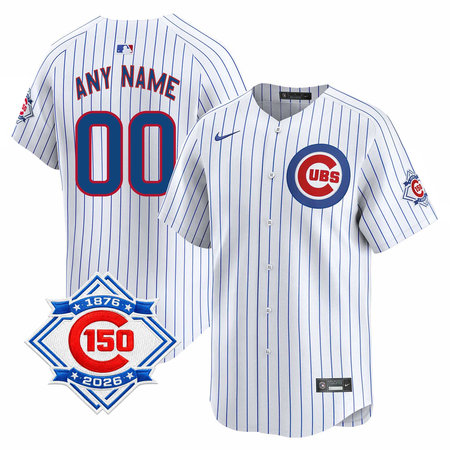 Men's Chicago Cubs White Home Nike Vapor Limited 150th Anniversary Authentic Lettering Custom Jersey