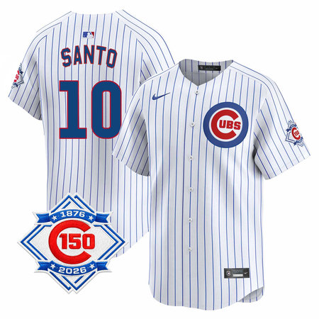 Men's Chicago Cubs #10 Ron Santo White Nike Home Vapor Limited 150th Anniversary Authentic Lettering Jersey