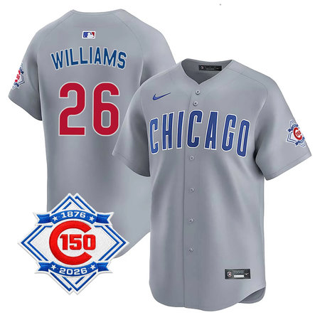 Men's Chicago Cubs #26 Billy Williams Grey Nike Road Vapor Limited 150th Anniversary Authentic Lettering Jersey