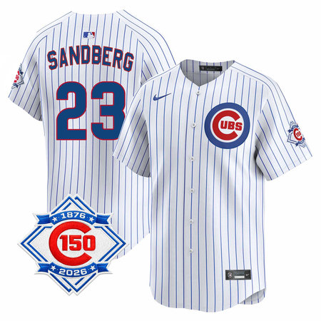 Men's Chicago Cubs #23 Ryne Sandberg White Nike Home Vapor Limited 150th Anniversary Authentic Lettering Jersey