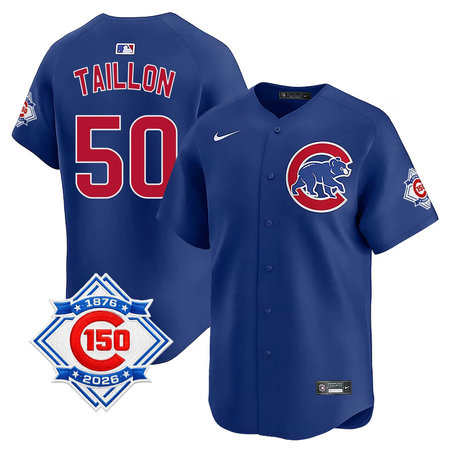 Youth Chicago Cubs #50 Jameson Taillon Royal Nike Alternate Vapor Limited 150th Anniversary Authentic Lettering Jersey