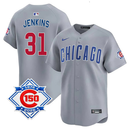 Men's Chicago Cubs #31 Fergie Jenkins Grey Nike Road Vapor Limited 150th Anniversary Authentic Lettering Jersey