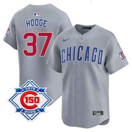 Youth Chicago Cubs #37 Porter Hodge Grey Nike Road Vapor Limited 150th Anniversary Authentic Lettering Jersey