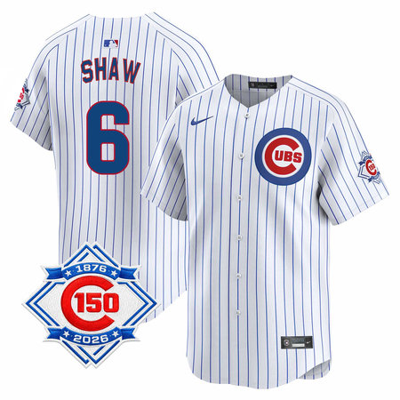 Youth Chicago Cubs #6 Matt Shaw White Nike Home Vapor Limited 150th Anniversary Authentic Lettering Jersey