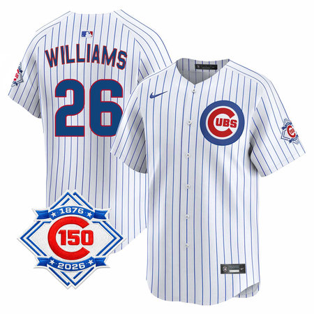 Men's Chicago Cubs #26 Billy Williams White Nike Home Vapor Limited 150th Anniversary Authentic Lettering Jersey