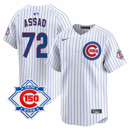 Youth Chicago Cubs #72 Javier Assad White Nike Home Vapor Limited 150th Anniversary Authentic Lettering Jersey