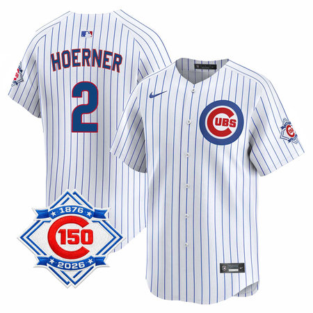 Youth Chicago Cubs #2 Nico Hoerner White Nike Home Vapor Limited 150th Anniversary Authentic Lettering Jersey