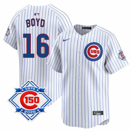 Youth Chicago Cubs #16 Matthew Boyd White Nike Home Vapor Limited 150th Anniversary Authentic Lettering Jersey