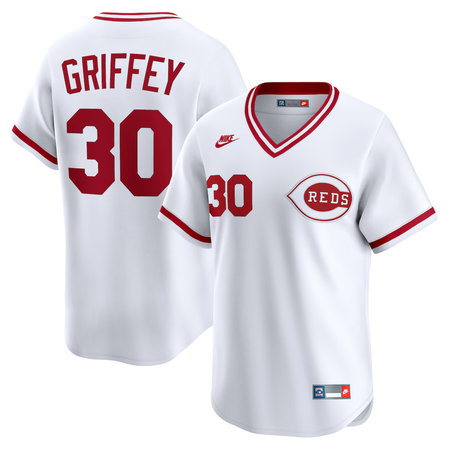 Men's Cincinnati Reds #30 Ken Griffey Nike White Throwback Cooperstown Collection Limited Jersey