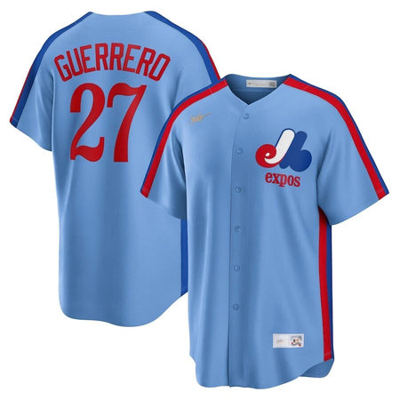 Youth Montreal Expos #27 Vladimir Guerrero Nike Light Blue Road Cooperstown Collection Team Jersey