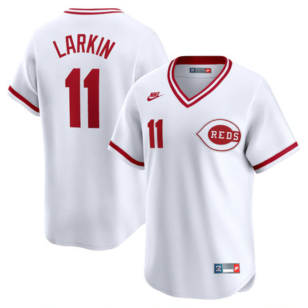 Men's Cincinnati Reds #11 Barry Larkin Nike White Throwback Cooperstown Limited Jersey