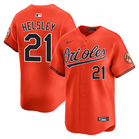Men's Baltimore Orioles #21 Ryan Helsley Orange Cool Base Stitched Baseball Jersey