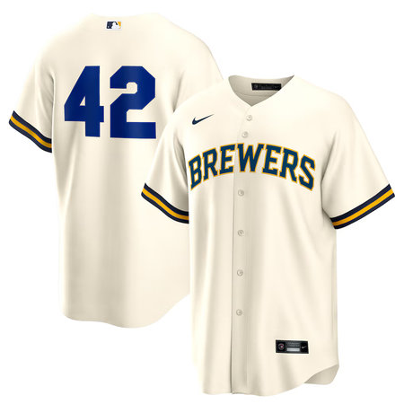 Men's Milwaukee Brewers #42 Jackie Robinson Nike Cream Home 2025 Jackie Robinson Day Replica Jersey