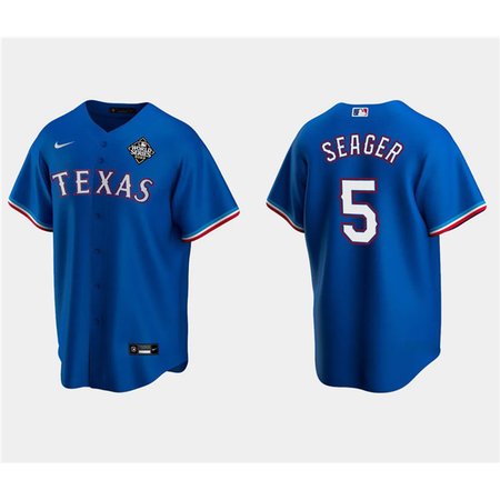 Men's Texas Rangers #5 Corey Seager Royal 2023 World Series Stitched Baseball Jersey