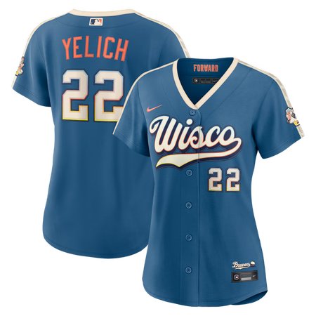 Women's Milwaukee Brewers #22 Christian Yelich Nike Mineral Blue 2026 City Connect Stadium Jersey