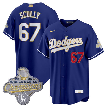 Men's Los Angeles Dodgers #67 Vin Scully Royal 2026 Alternate Gold Collection Stadium Jersey