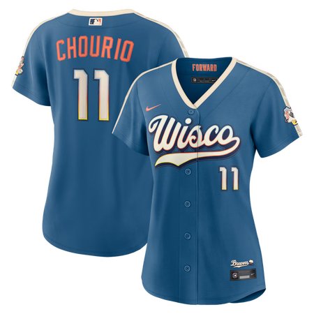 Women's Milwaukee Brewers #11 Jackson Chourio Nike Mineral Blue 2026 City Connect Stadium Jersey