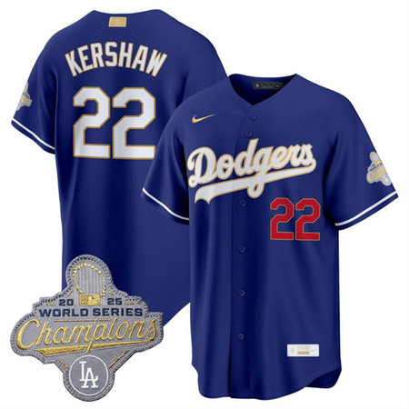 Men's Los Angeles Dodgers #22 Clayton Kershaw Royal 2026 Alternate Gold Collection Stadium Jersey