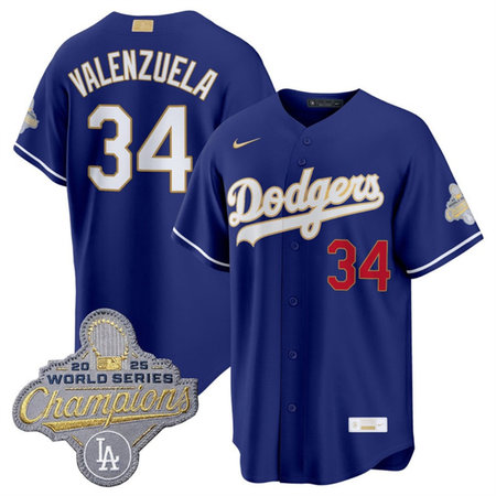 Men's Los Angeles Dodgers #34 Fernando Valenzuela Royal 2026 Alternate Gold Collection Stadium Jersey
