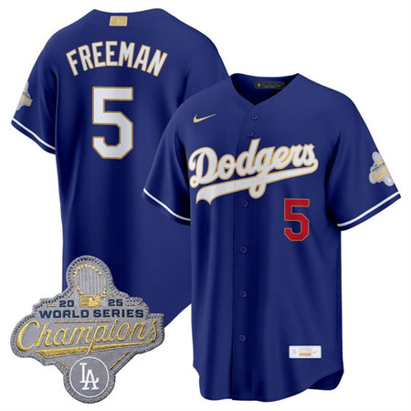 Men's Los Angeles Dodgers #5 Freddie Freeman Royal 2026 Alternate Gold Collection Stadium Jersey