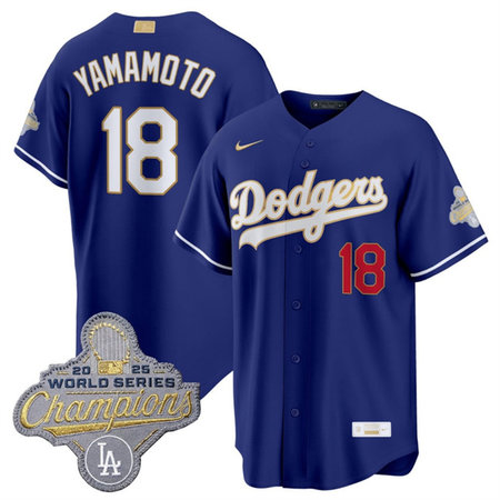 Men's Los Angeles Dodgers #18 Yoshinobu Yamamoto Royal 2026 Alternate Gold Collection Stadium Jersey