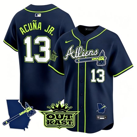 Youth Atlanta Braves #13 Ronald Acuna Jr. Navy Atliens Vapor Premier Limited Jersey