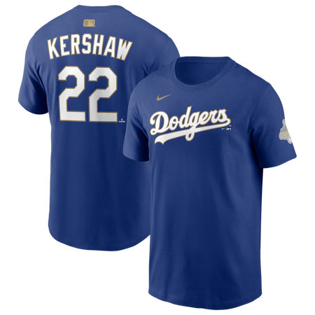 Men's Los Angeles Dodgers #22 Clayton Kershaw Nike Royal 2026 Gold Collection Name & Number T-Shirt