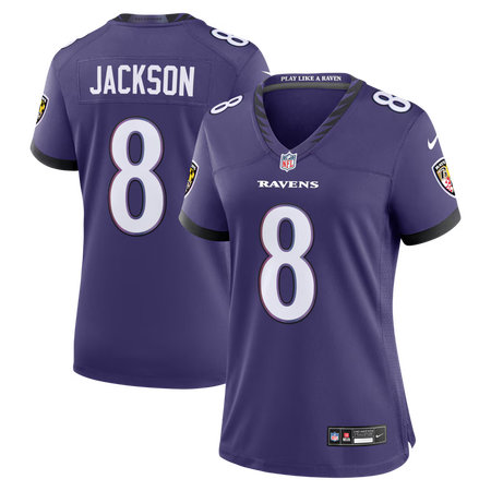 Women's Baltimore Ravens #8 Lamar Jackson Nike Purple Team Game Jersey