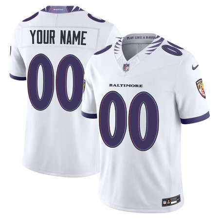 Youth Baltimore Ravens Nike White Vapor F.U.S.E. Sewn Down Limited Custom Jersey