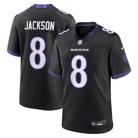 Men's Baltimore Ravens #8 Lamar Jackson Nike Black Alternate Game Jersey