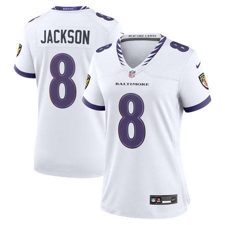 Women's Baltimore Ravens #8 Lamar Jackson Nike White Game Jersey