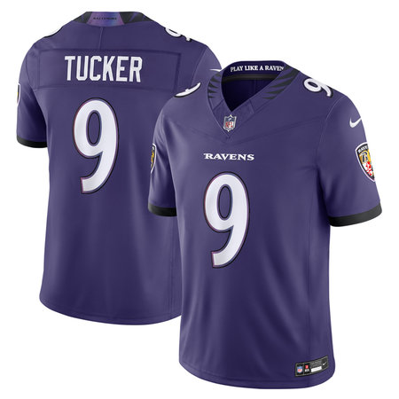 Men's Baltimore Ravens #9 Justin Tucker Nike Purple Vapor F.U.S.E. Sewn Down Limited Jersey
