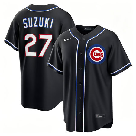 Men's Chicago Cubs #27 Seiya Suzuki Nike Black Fashion Replica Player Jersey
