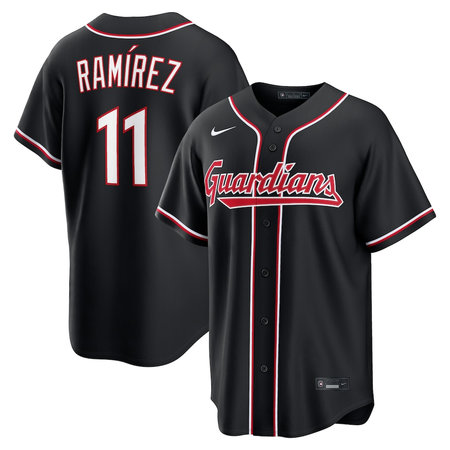 Men's Cleveland Guardians #11 Jose Ramirez Nike Fashion Replica Black Out Jersey