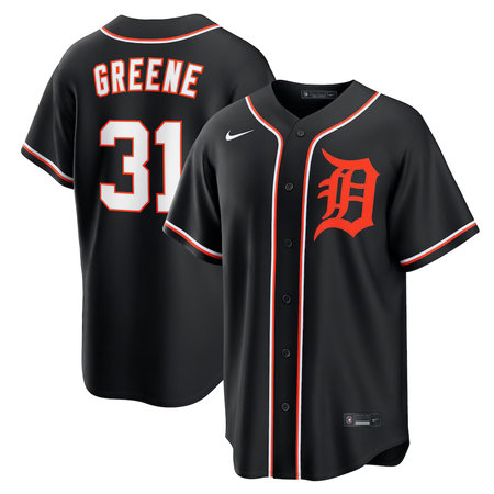Men's Detroit Tigers #31 Riley Greene Nike Fashion Replica Black Out Jersey