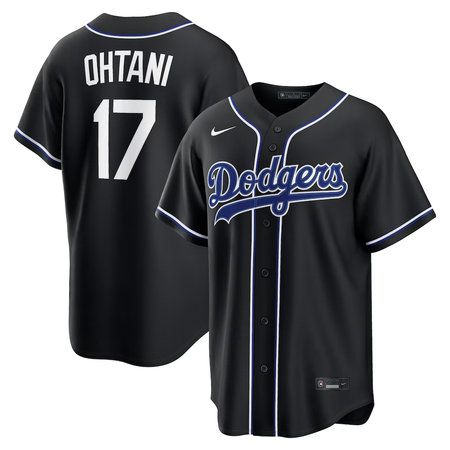 Men's Los Angeles Dodgers #17 Shohei Ohtani Nike Fashion Replica Black Out Jersey
