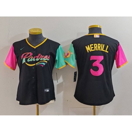 Women's San Diego Padres #3 Jackson Merrill Black City Connect Stitched Baseball Jersey(Run Small)
