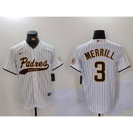 Men's San Diego Padres #3 Jackson Merrill White Cool Base Stitched Baseball Jersey