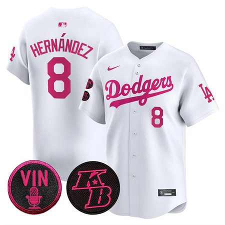 Men's Los Angeles Dodgers #8 Enrique Hernandez White 2026 Mother's Day Vapor Premier Limited Stitched Baseball Jersey