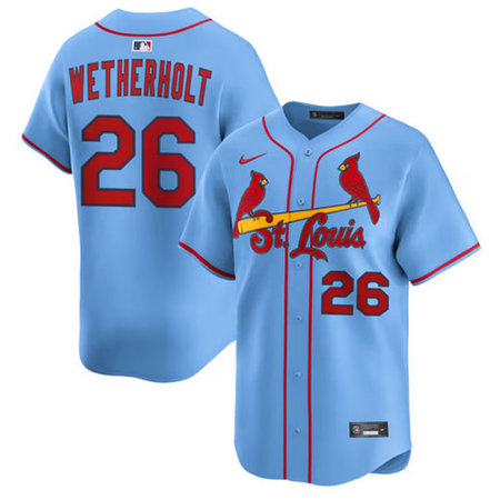 Men's St. Louis Cardinals #26 JJ Wetherholt Light Blue Alternate Limited Stitched Baseball Jersey