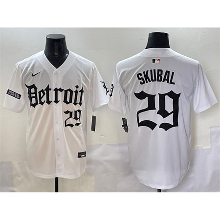 Men's Detroit Tigers #29 Tarik Skubal White "Motor Gothic Edition" Vapor Premier Limited Stitched Baseball Jersey