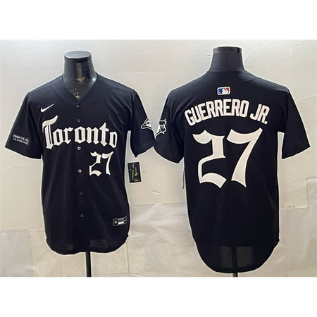 Men's Toronto Blue Jays #27 Vladimir Guerrero Jr. Black Gothic North Edition Limited Stitched Baseball Jersey