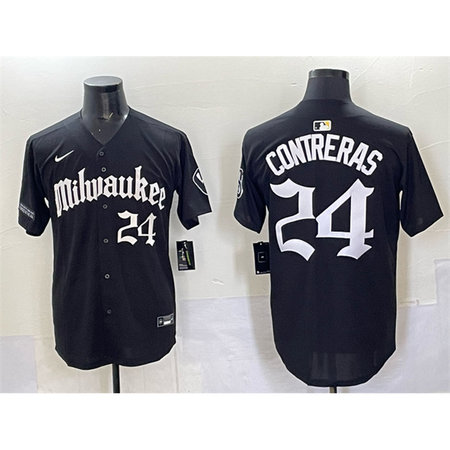Men's Milwaukee Brewers #24 William Contreras Black "Gothic 414 Shadows Edition" Vapor Premier Limited Stitched Jersey