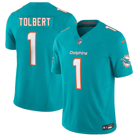Youth Miami Dolphins #1 Jalen Tolbert Aqua 2026 F.U.S.E. Vapor Limited Stitched Football Jersey