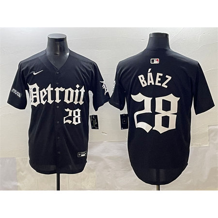 Men's Detroit Tigers #28 Javier Baez Black "Motor Gothic Edition" Vapor Premier Limited Stitched Baseball Jersey
